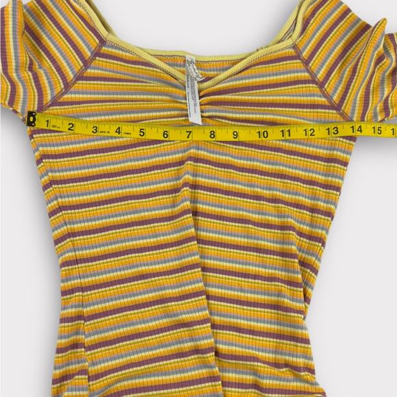 Free People Put a Stripe On It Yellow Combo Striped Bodysuit Size Small - Picture 5 of 6